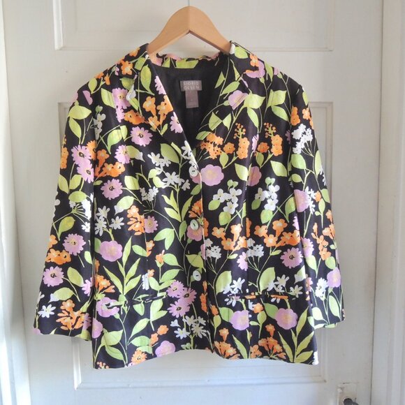 Sigrid Olsen Black & Orange Linen Blend Floral Jacket 8 - Picture 2 of 9